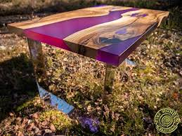 Purple Resin Glow Table Stolik Dlya Kofe Iskusstvo Iz Smoly Derevyannye Stoly