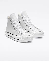 Black And White Striped Converse Clean Leather Platform Chuck Taylor All Star Womens High Top Shoe Converse Com Womens High Top Shoes Leather High Tops Casual Shoes Women