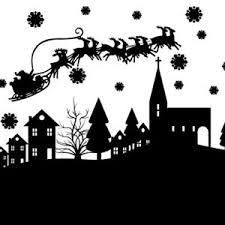 12' h x 42' w. Christmas Santa Window Sticker Xmas Window Scene Decoration Black Ebay