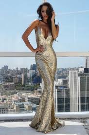 Alamour The Label Yassmine Gold Mermaid Sequin Formal Gown