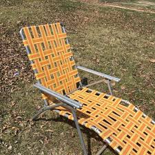 Vtg Tube Aluminum Webbed Chaise Lounge Folding Lawn Chair Patio Orange Yellow Unbranded Lawn Chairs Wrought Iron Patio Chairs Patio Chairs