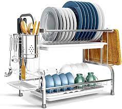 Expandable stainless steel dish rack. Dish Drying Rack Stainless Steel 2 Tier Dish Rack And Drainboard Set Come With Removable Utensil Holder Cutting Board Holder And Dish Drainer Silver Buy Online At Best Price In Uae