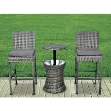 The metal stand is finished in shiny chrome, and the pedestal base also doubles as a footrest. Croft 3 Piece Ice Bucket Bar Stool Garden Furniture Set Buy Online At Qd Stores