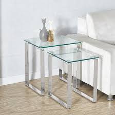 Glass table sets for living room. Megan Nest Of Table Set In Clear Glass With Chrome Legs Glass Nesting Tables Furniture Matching Furniture