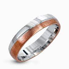 14k White Rose Gold Sleek Design Men S Wedding Band Simon G Mens Wedding Bands Mens White Gold Rings Mens Rose Gold Wedding Ring