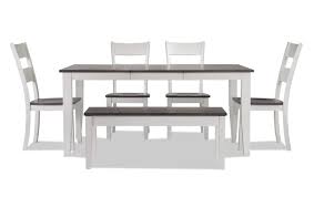 Constructed of hardwood solids, engineered wood,. Blake Gray White 6 Piece Dining Set With Storage Bench Bob S Discount Furniture