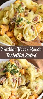 Cheddar Bacon Ranch Tortellini Salad This Tortellini Salad Is Loaded With Crispy Bacon Sharp Cheddar Cheese And Tos Nudelgerichte Einfache Gerichte Herzhaft