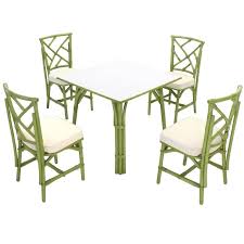 Dining table set / dining furniture. Square Game Table And Four Chairs Green Faux Bamboo Rattan For Sale At 1stdibs