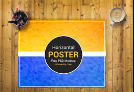 Template of blank paper sheet on a wooden background. 7 Horizontal Poster Mockup Psd For Presentation Graphic Cloud