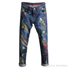 Hand painted denim jackets made to order. 2021 Fashion Colorful Personality Jean Trousers Inkjet Small Straight Casual Four Seasons Paint Design Men Jeans Pants From Hello528shop 34 12 Dhgate Com