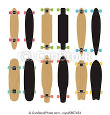 Multiple sheets of veneers are stacked atop each other, glued and subjected to a compressive force to get pressed into shape. Skateboard Type Set Set Of Skateboards And Longboards Vector Illustration Canstock