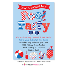 Christmas in july pool party invite. Patriotic Pool Swimming Birthday Party Invitation Red White And Blu Inkberry Creative Inc