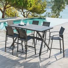 Cette table de jardin est 100% en aluminium et permet d'accueillir 2 à 4 personnes. Table Haute Aluminium Axiome Gris Graphite Salon De Jardin Table Et Chaise Eminza