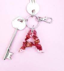 Rose Petal Initial Keyring Initial Flower Keychains Large Etsy Gifts For Wedding Party Keyrings Handmade Shop