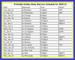 All times are in eastern standard time. P R I N T A B L E W A R R I O R S S C H E D U L E 2 0 2 0 Zonealarm Results