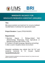 The university of nottingham in malaysia sdn bhd. Immediate Vacancy Biotechnology Research Institute Ums Facebook