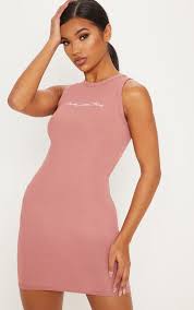 Prettylittlething Rose Embroidered Sleeveless Bodycon Dress Sleeveless Bodycon Dress Casual Dresses Dresses