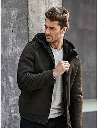 Amazon Com Men S B3 Shearling Jacket Coat Men S Hooded Short Jacket Men S Winter Warm Jacket Green Winter Jacket Men Men S Coats And Jackets Shearling Jacket
