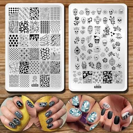 Amazon.com: 2pcs 9.5x14.5cm Nail Stamping Plates Geometry Skull Series Nail Art Stamp Templates Stencils Design Polish Manicure Stripe Dot Love Image Painting Nail Plate : Beauty & Personal Care