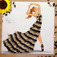 diseno de vestido con cascaras de pipas neobychnye platya modnye illyustracii devushka v plate