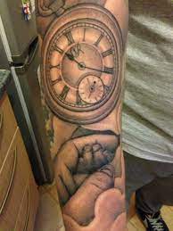 New Tattoo My Son Holding My Hand And A Pocket Watch With The Time He Was Born Tattoos Hand Tattoos Watch Tattoos