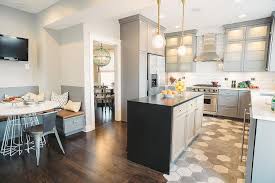 See more ideas about kitchen design, kitchen remodel, kitchen cabinets. Gray Kitchen Cabinets With White And Gray Concrete Hex Tiles Contemporary Kitchen Benjamin Moore Cinder