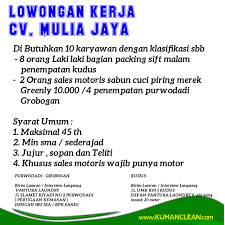 Loker toko wirosari / antar jemput : Lowongan Kerja Cv Mulia Jaya Postingan Facebook