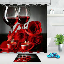 The most common wine rose flower material is glass. Red Rose Flower And Wine Glass 71 Waterproof Fabric Shower Curtain Bathroom Mat Bathroom Supplies Accessories Home Garden