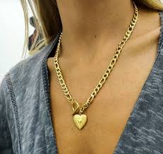 Overall length is equivalent to a 36 necklace when worn. Heart Chunky Chain Necklace Heart Pendant Statement Etsy