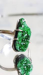 Uvarovite Garnet Ring Raw Green Gemstone Adjustable Unisex Etsy Garnet Rings Raw Crystal Jewelry Green Gemstones