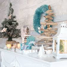 Diy beach themed christmas decorations. Cozy Coastal Christmas Mantel In Teal And White Sustain My Craft Habit