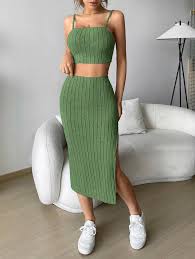 SHEIN EZwear Solid Cami Top & Split Thigh Skirt ⋆ Women's Store
