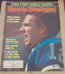 ROGER STAUBACH DALLAS COWBOYS SIGNED SPORTS ILLUSTRATED SI BAS NAVY #V28780