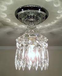 Antique 1930s Vintage Halcolite Crystal Ceiling Light Fixture Polished Nickel Ebay Ceiling Lights Crystals Antiques