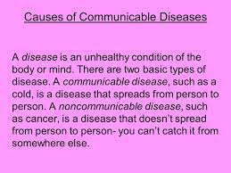 A communicable disease is one that is spread from one person to another through a variety of ways that include: Causes Of Communicable Diseases Ppt Video Online Download
