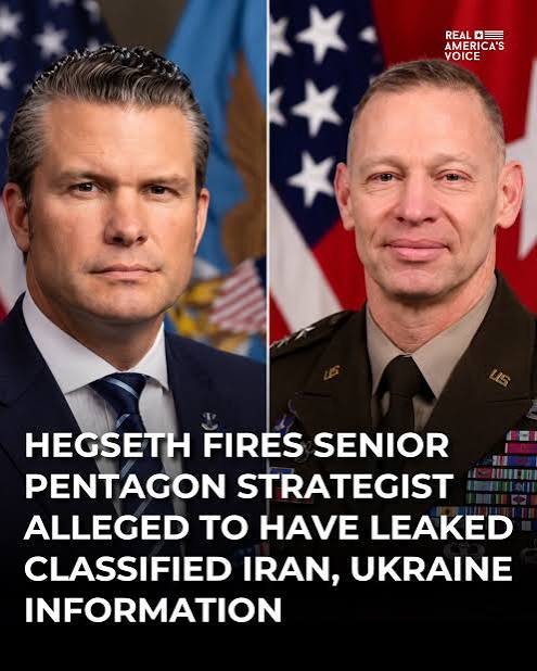 Secretary of War Pete Hegseth has fired one of the Pentagon's senior strategic planners who is being investigated for allegedly leaking classified information to reporters concerning the war in Iran a