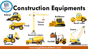 There are the scrapers, dozers, loaders excavators and much more equipment which are also commonly used in road and highway construction. Construction Equipments Names Truck Tower Crane Road Roller Forklift Crane Concrete Mixer Bulldozer Bob Construction Equipment English Study Civil Engineering