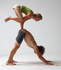 Crow On Downward Dog Now I Just Need To Convince My Husband To Try This He Has Commited To Join Me In My Ne Couples Yoga Partner Yoga Couples Yoga Poses