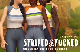 Striped Tucked Top By Ratboysims Requires Outdoor Retreat I Just Really Wanted Some Bad Color Co Sims 4 Clothing Sims 4 Custom Content Sims 4 Gameplay