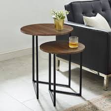 Manor Park 2 Piece Round Nesting End Tables Dark Walnut Black Walmart Com In 2020 Nesting End Tables End Tables Round Walnut Side Table