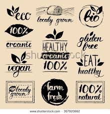 Vector Eco Organic Bio Logos Handwritten Healthy Eat Retro Logo Set Vegan Organic Healthy Natural Food And Drink L Drinks Logo Healthy Food Logo Logo Food