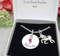 Personalized Unicorn Necklace With Birthstones - Custom Name Pendant For  Women & Girls