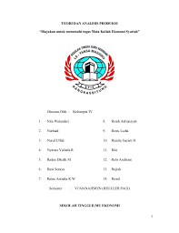 Makalah Teori Dan Analisis Produksi Dalam Ekonomi Syariah