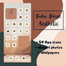 Boho Beige Iphone Aesthetic App Theme Homescreen Iphone Beige Boho Iphone