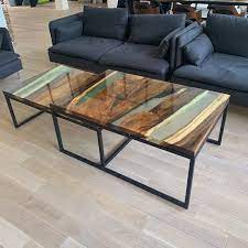 table basse gigogne en noyer massif et resine epoxy table basse en noyer mobilier en bois table de resine