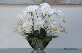 10pcs artificial flowers table decoration flower vase flower arrangement. Luxury Orchids In A Mirrored Boat Vase Preserved Floral Arrangements Silk Flowers