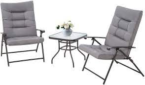 Check spelling or type a new query. Suncrown Patio Padded Folding 3 Pieces Chair Set Adjustable Reclining Outdoor Furniture Metal Sling Chair With Coffee Table Grey Walmart Com Walmart Com