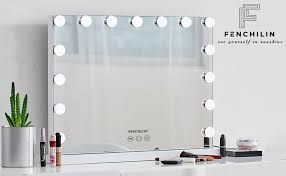 Deweisn led makeup mirror at amazon. Amazon Com Fenchilin Large Vanity Mirror With Lights Hollywood Lighted Makeup Mirror With 15 Dimmable Led Bulbs For Dressing Room Bedroom Tabletop Or Wall Mounted Slim Metal Frame Design White