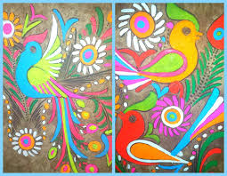 Vintage amate bark painting mexican folk art by ashburylane. Vintage Mexican Amate Bark Paintingset Of 2neon Birds Birds Etsy Mexican Folk Art Painting Mexican Paintings Mexican Folk Art