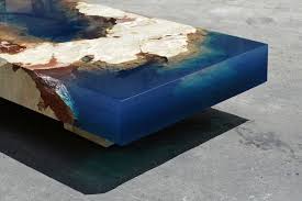 Natural Stone And Resin Coffee Table Brings The Soothing Beauty Of The Ocean Indoors Resin Table Coffee Table Round Wood Coffee Table